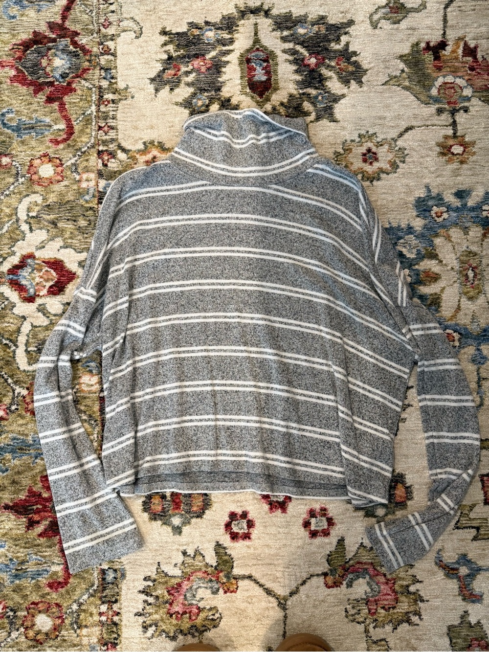 Women's Gray Striped Turtleneck Sweater